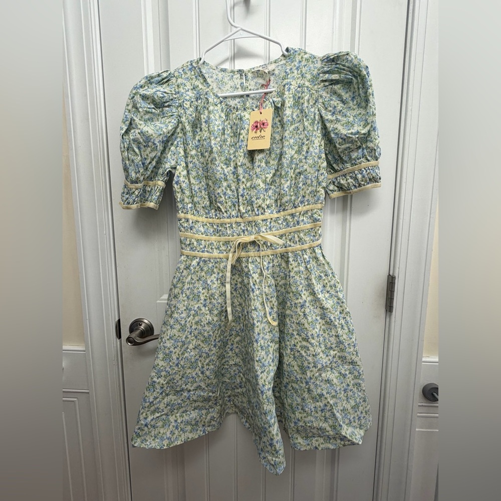 Entro Blue and Cream Floral Kids Dress